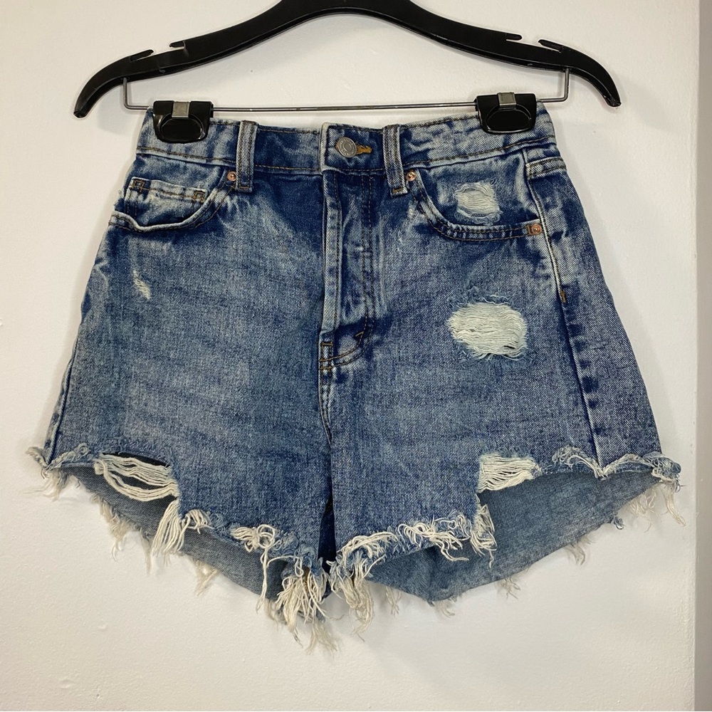 Wild Fable Highest Rise Distressed Denim Shorts Size 00 Button Fly 90s Acid Wash